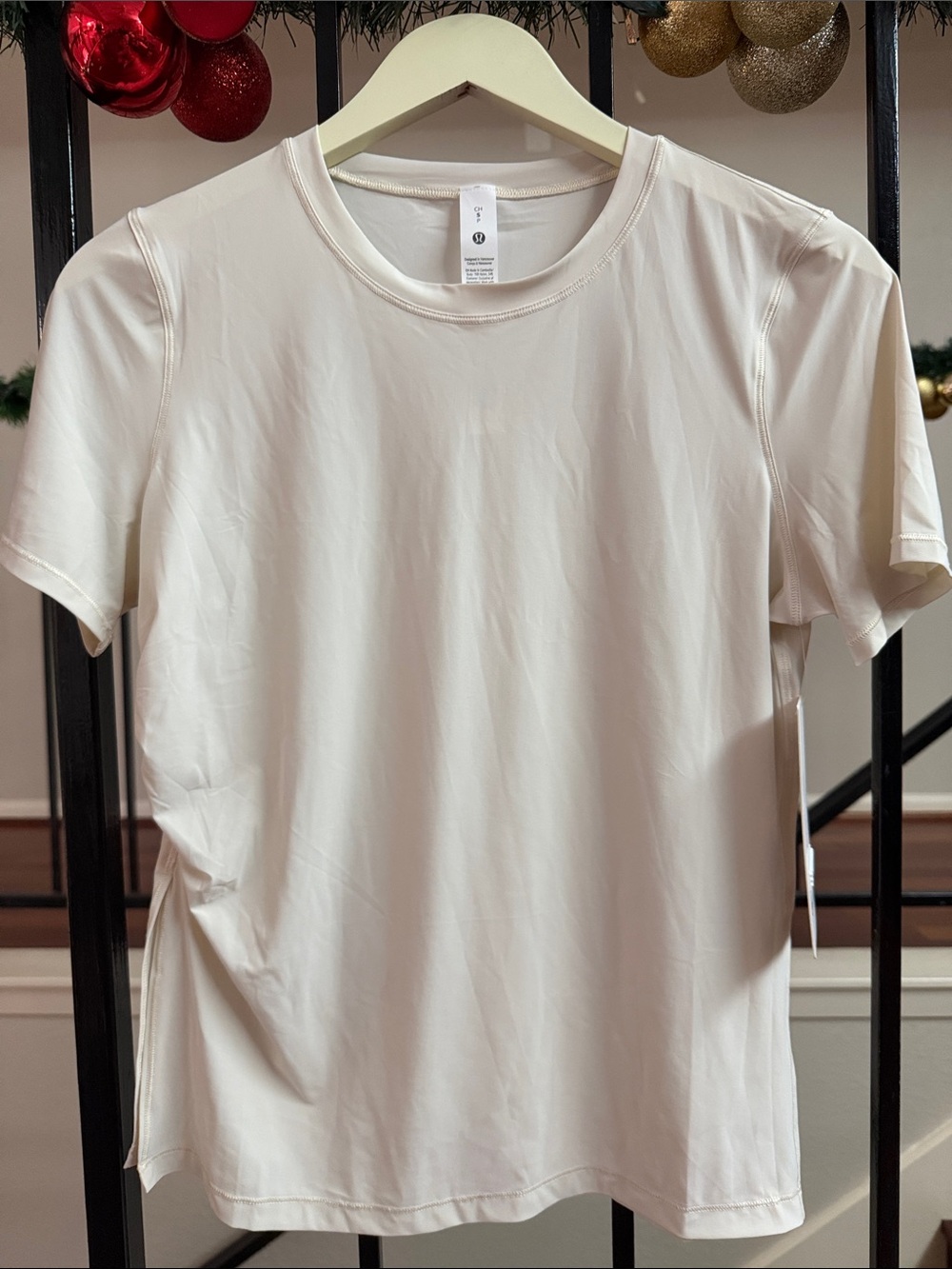lululemon athletica “Side-Ruched Running Short Sleeve” in Cream